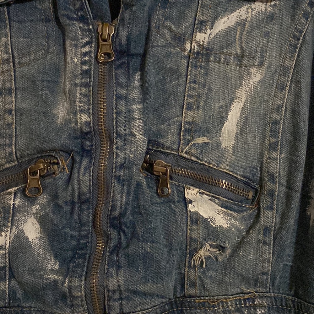 Miss Lili Blue Distressed Customized Splattered Paint Jean Vest Jacket - Picture 4 of 11
